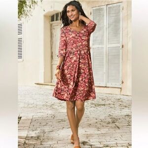 Peruvian Connection Dress Vintage Rose Mini 3/4 Sleeve Hibiscus Pink Floral S